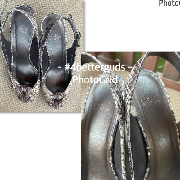 Stuart Weitzman Snake Embossed Platform Peep Toe Slingback High Heel Pumps 10 - Picture 9 of 16